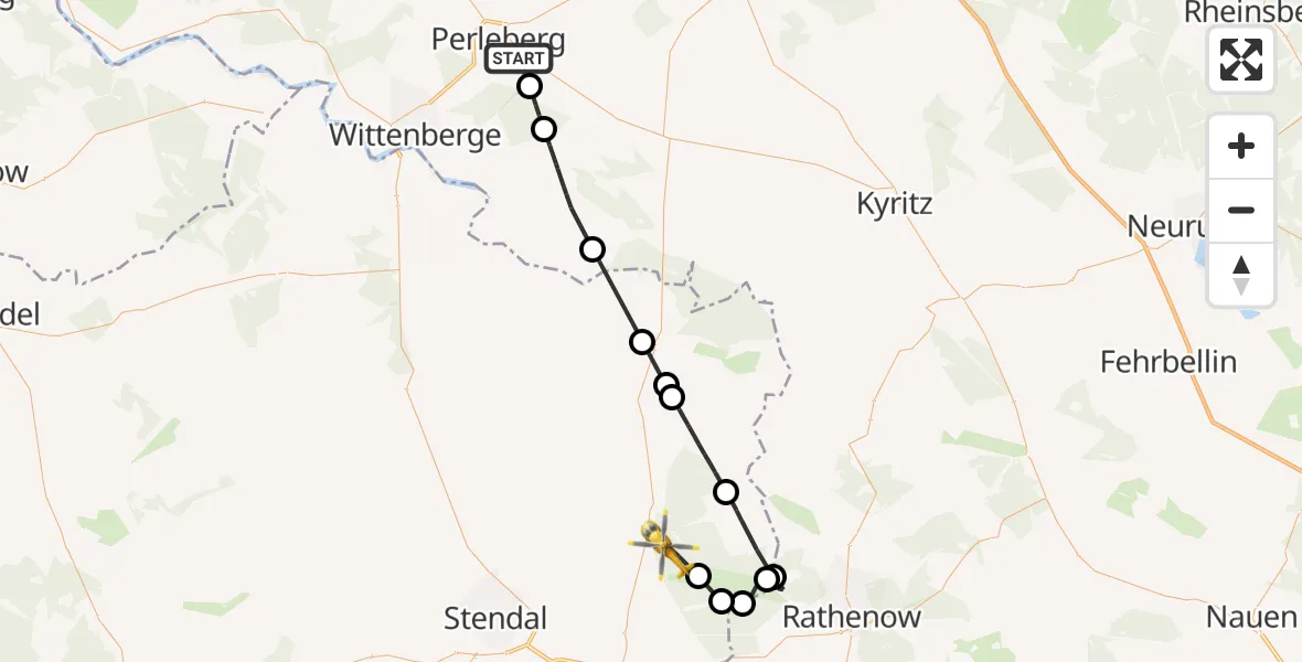 Flugroute Rettungshubschrauber Perleberg - Klietz, 24 Mai 2026, 07:37