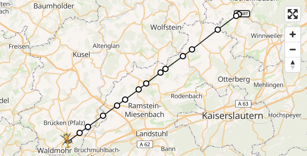 Flugroute Rettungshubschrauber Imsweiler UL - Schönenberg-Kübelberg, 24 Mai 2026, 07:47