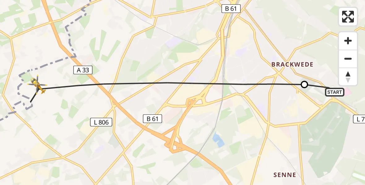 Flugroute Rettungshubschrauber Luftrettungszentrum Bielefeld - Bielefeld, 24 Mai 2026, 07:48