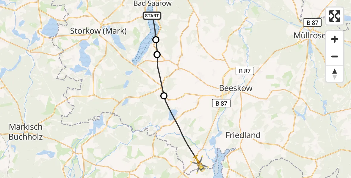 Flugroute Rettungshubschrauber Bad Saarow - Tauche, 24 Mai 2026, 08:00