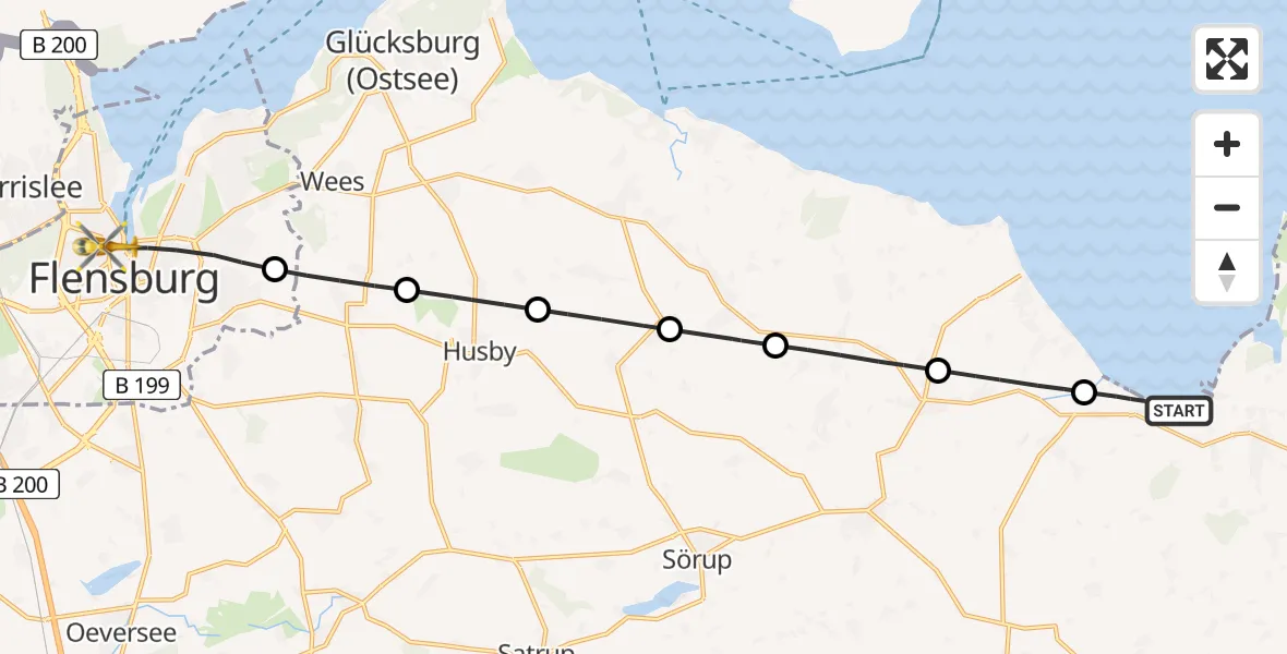 Flugroute Rettungshubschrauber Niesgrau - Flensburg, 24 Mai 2026, 08:14