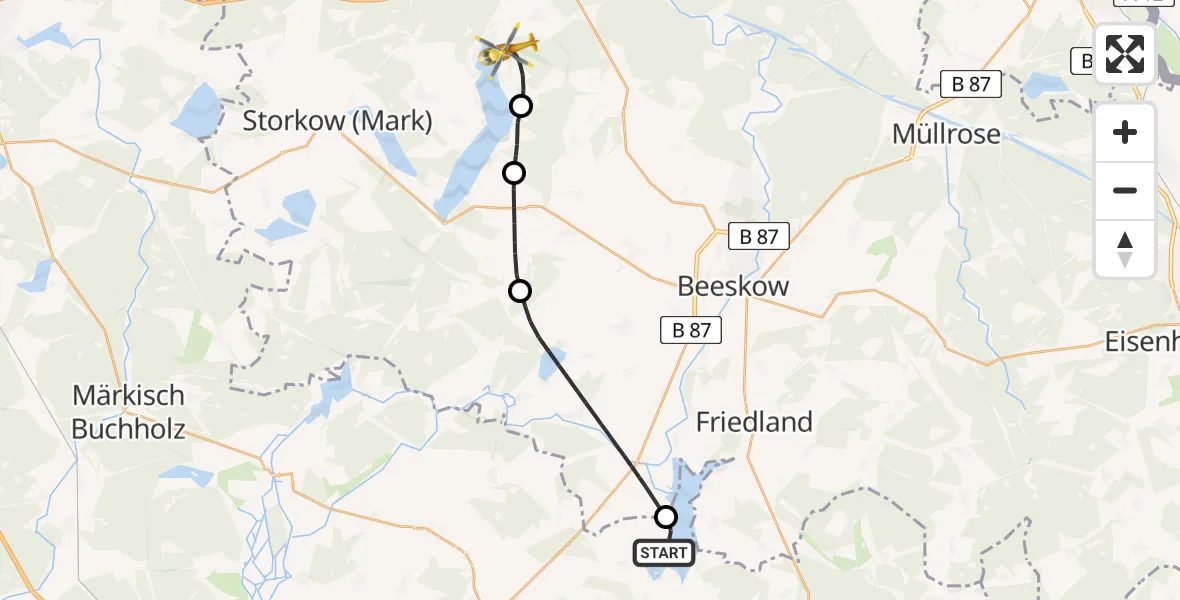 Flugroute Rettungshubschrauber Schwielochsee - Bad Saarow, 24 Mai 2026, 08:46
