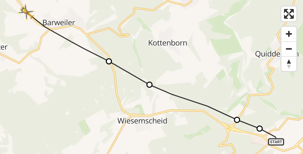 Flugroute Ambulanzhubschrauber Nürburgring Hubschrauberlandeplatz - Barweiler, 24 Mai 2026, 08:50