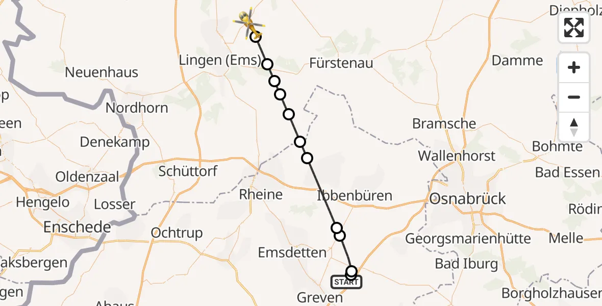 Flugroute Ambulanzhubschrauber Christoph  Westfalen-ADAC - Bawinkel, 24 Mai 2026, 08:50