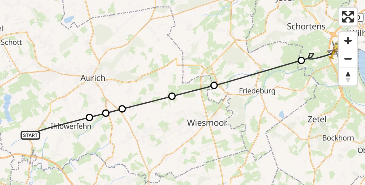 Flugroute Rettungshubschrauber Ihlow - Sande, 24 Mai 2026, 08:53
