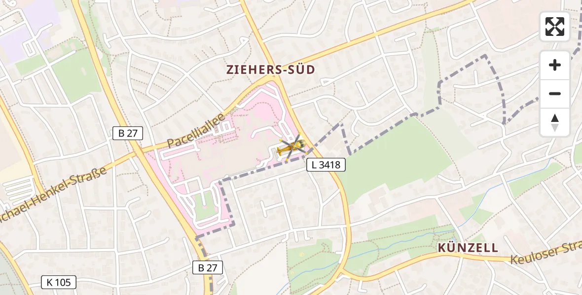 Flugroute Rettungshubschrauber Fulda Hospital - Fulda Hospital, 24 Mai 2026, 09:10