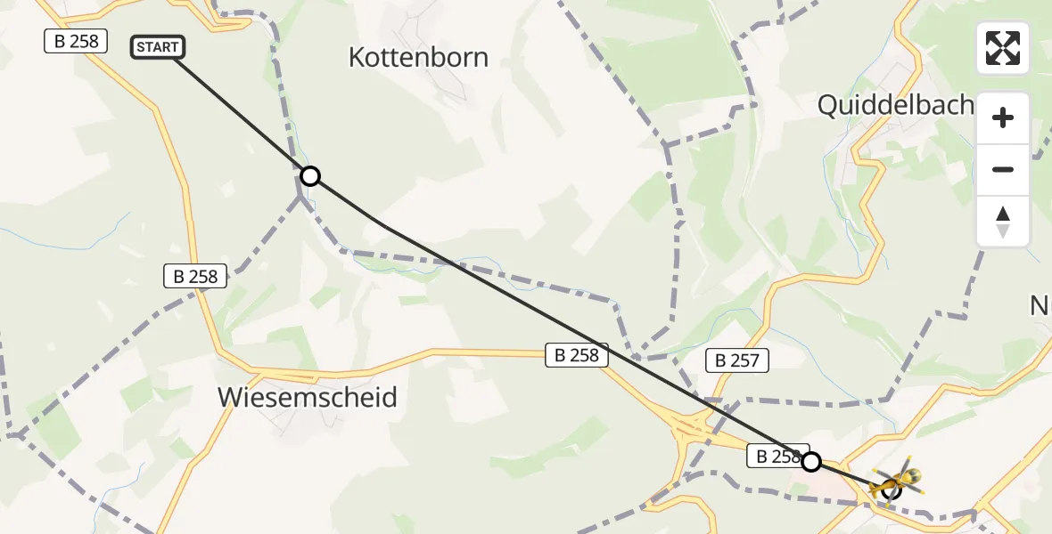 Flugroute Ambulanzhubschrauber Barweiler - Nürburgring Hubschrauberlandeplatz, 24 Mai 2026, 09:20