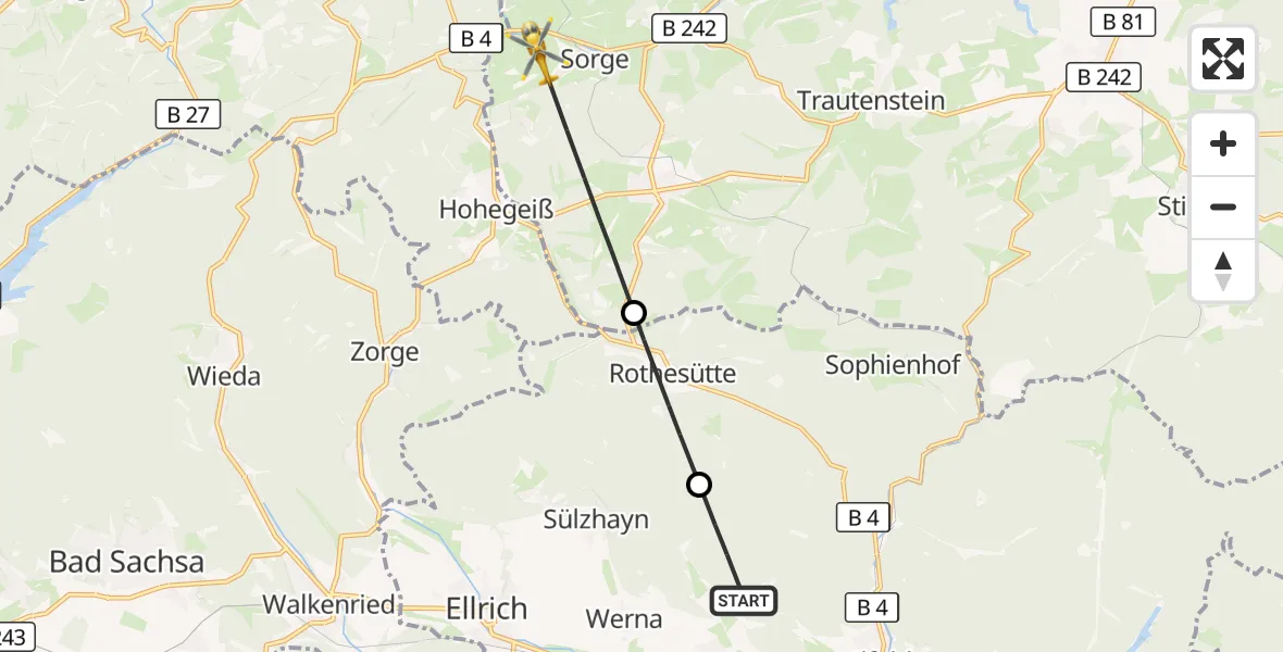 Flugroute Rettungshubschrauber Harztor - Oberharz am Brocken, 24 Mai 2026, 09:22