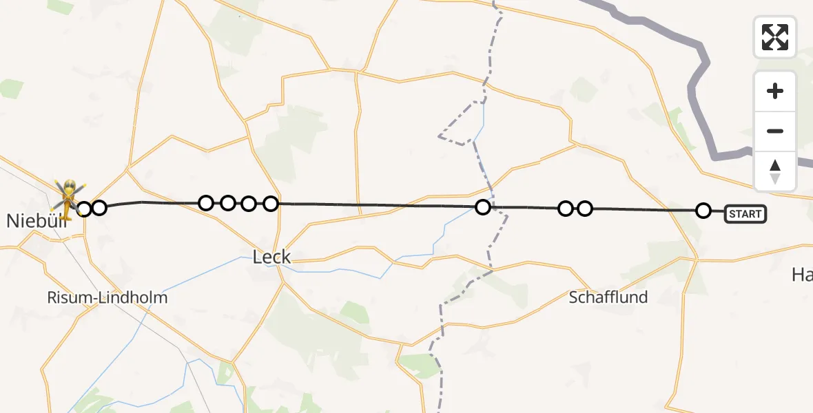 Flugroute Rettungshubschrauber Handewitt - Niebüll, 24 Mai 2026, 09:32