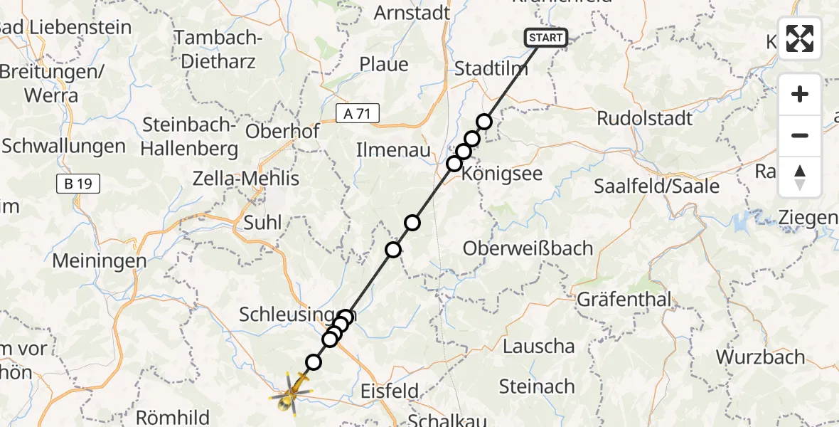 Flugroute Ambulanzhubschrauber Stadtilm - Hildburghausen, 24 Mai 2026, 09:32