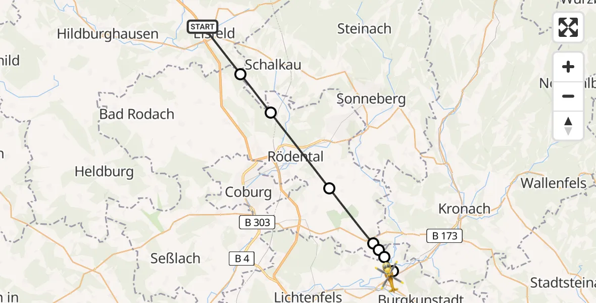Flugroute Rettungshubschrauber Eisfeld - Redwitz a.d.Rodach, 24 Mai 2026, 09:31