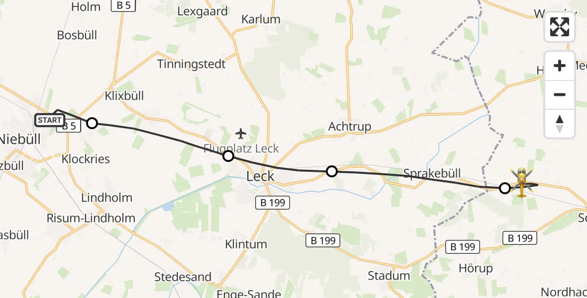 Flugroute Rettungshubschrauber Niebüll - Schafflund, 24 Mai 2026, 09:52