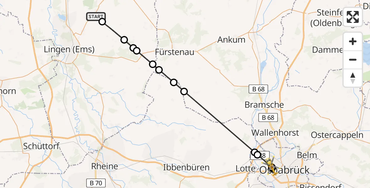 Flugroute Ambulanzhubschrauber Bawinkel - Osnabrück Hospital, 24 Mai 2026, 09:53