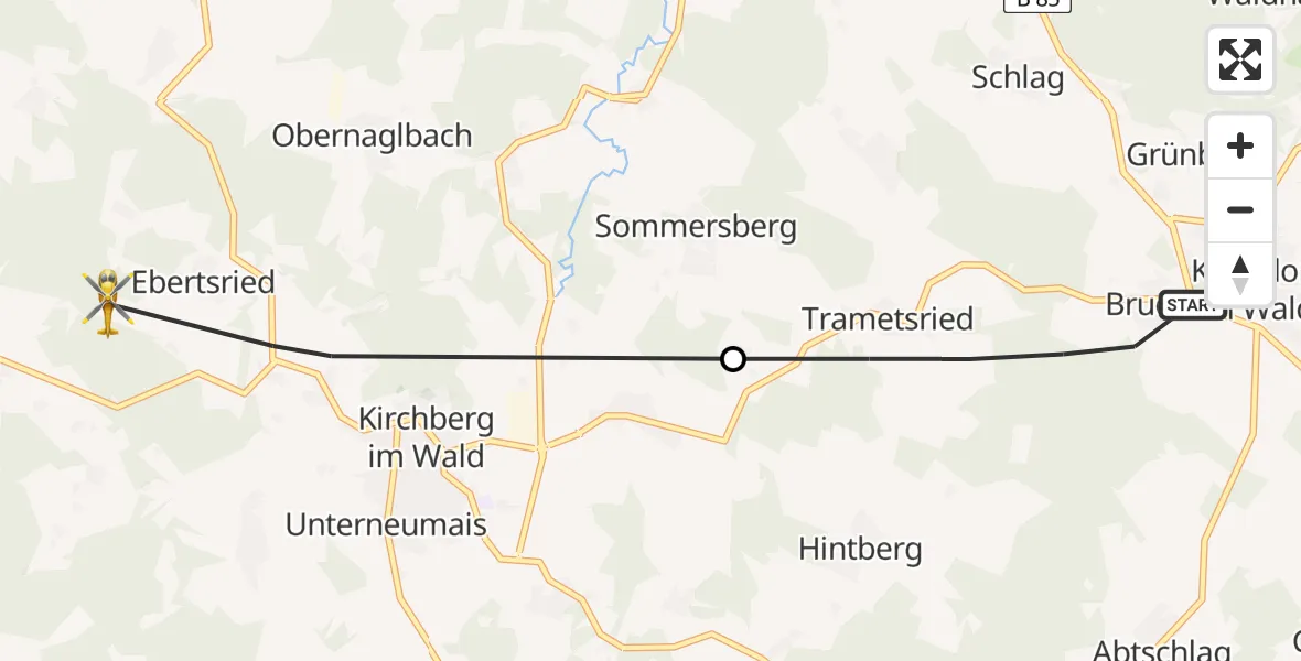 Flugroute Rettungshubschrauber Kirchdorf i.Wald - Kirchberg i.Wald, 24 Mai 2026, 09:55