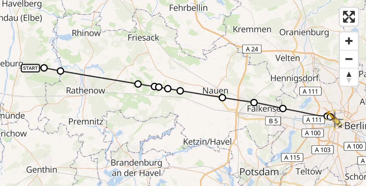 Flugroute Rettungshubschrauber Klietz - Berlin, 24 Mai 2026, 09:57