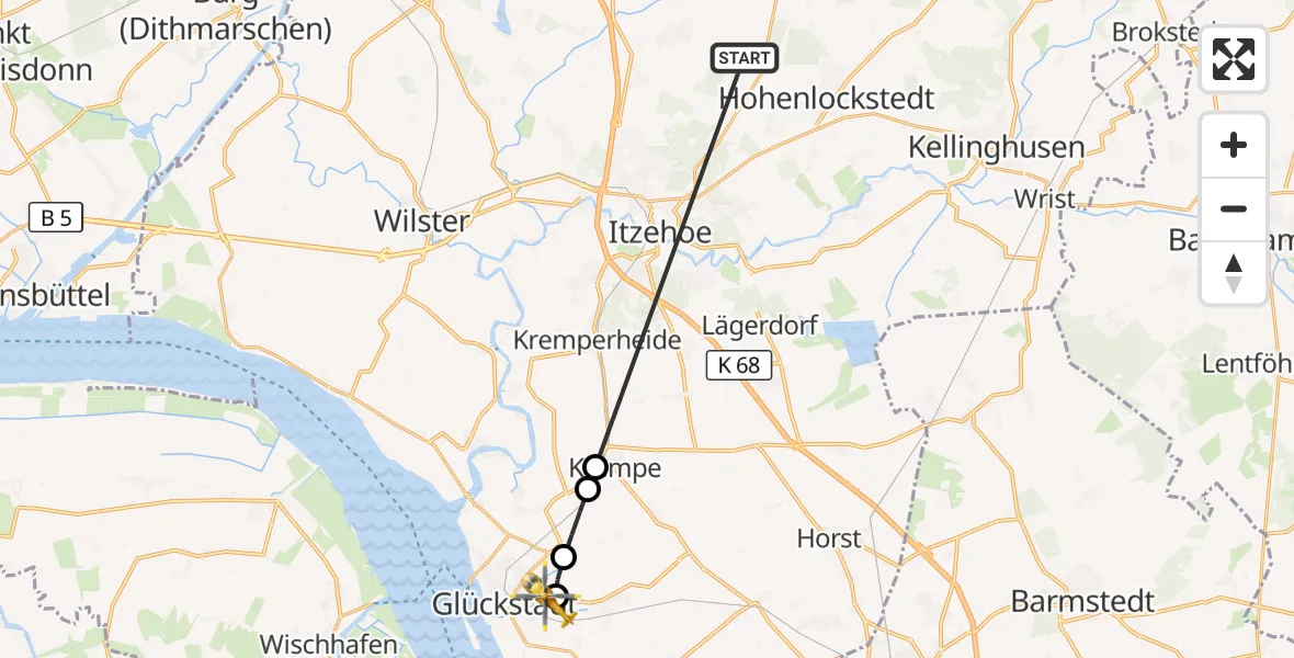 Flugroute Rettungshubschrauber Hohenlockstedt - Engelbrechtsche Wildnis, 24 Mai 2026, 10:01