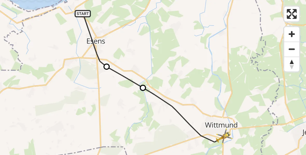 Flugroute Ambulanzhubschrauber Esens - Wittmund, 24 Mai 2026, 10:06