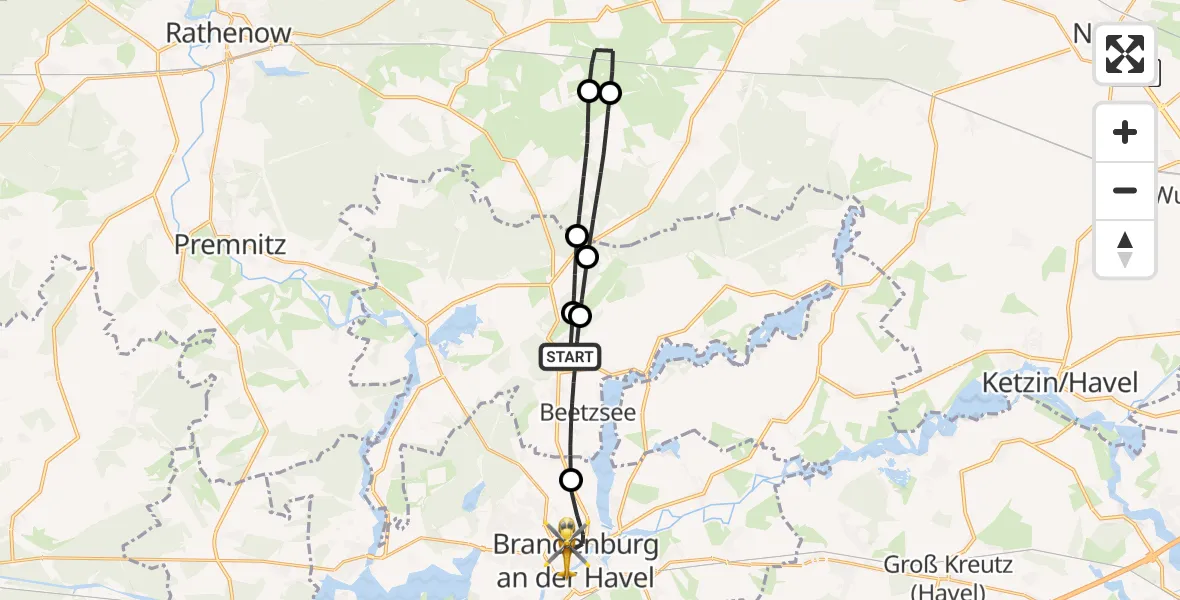 Flugroute Rettungshubschrauber Beetzsee - Brandenburg an der Havel, 24 Mai 2026, 10:06