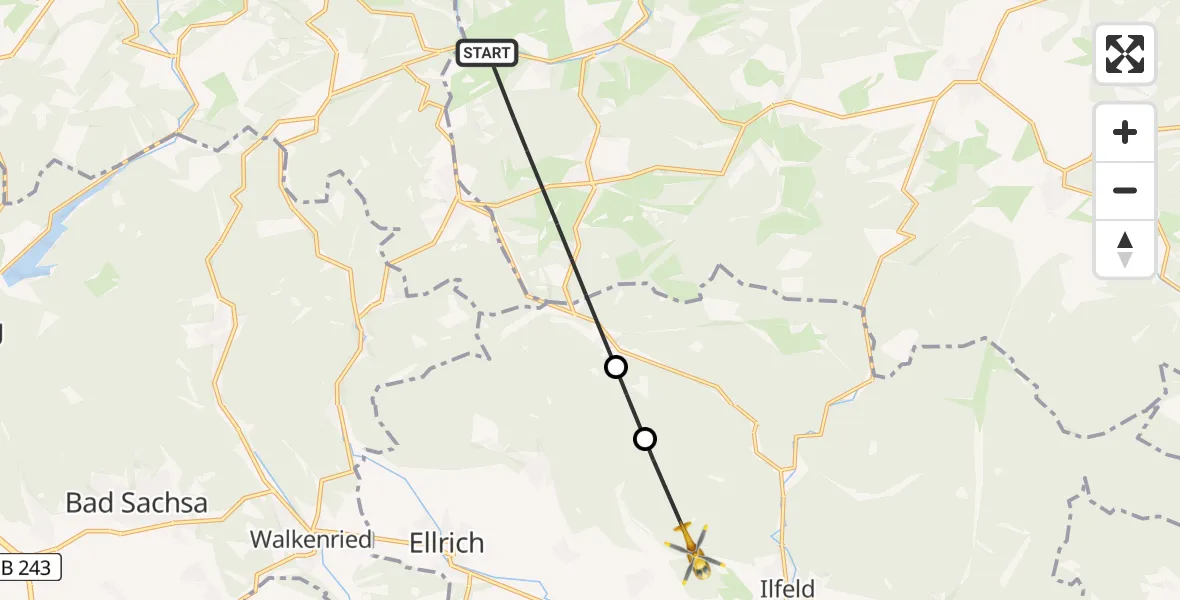 Flugroute Rettungshubschrauber Oberharz am Brocken - Harztor, 24 Mai 2026, 10:05