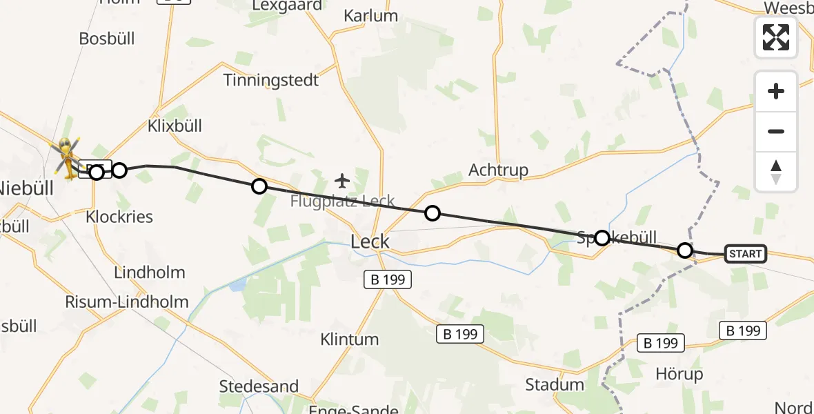 Flugroute Rettungshubschrauber Schafflund - Niebüll, 24 Mai 2026, 10:10