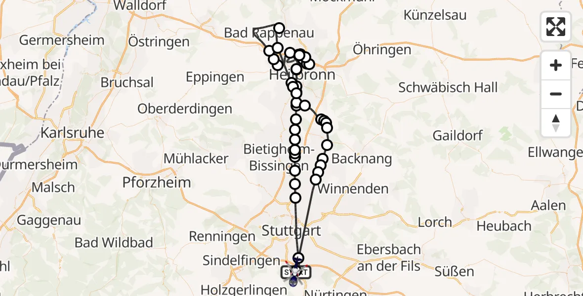 Flugroute Polizeihubschrauber Flughafen Stuttgart - Flughafen Stuttgart, 24 Mai 2026, 10:12