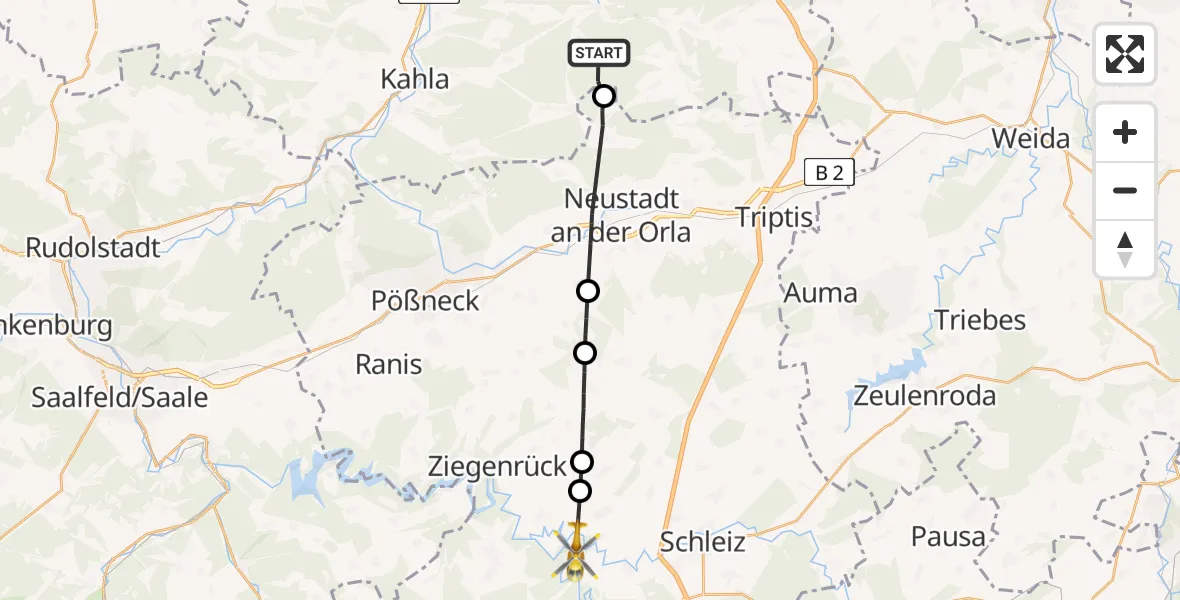 Flugroute Rettungshubschrauber Meusebach - Schleiz, 24 Mai 2026, 10:14