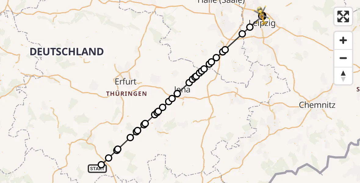 Flugroute Ambulanzhubschrauber Hildburghausen - Sankt Georg Hospital Leipzig Reserve, 24 Mai 2026, 10:22