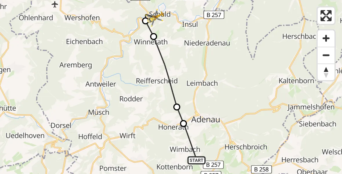 Flugroute Ambulanzhubschrauber Wimbach - Schuld, 24 Mai 2026, 10:29