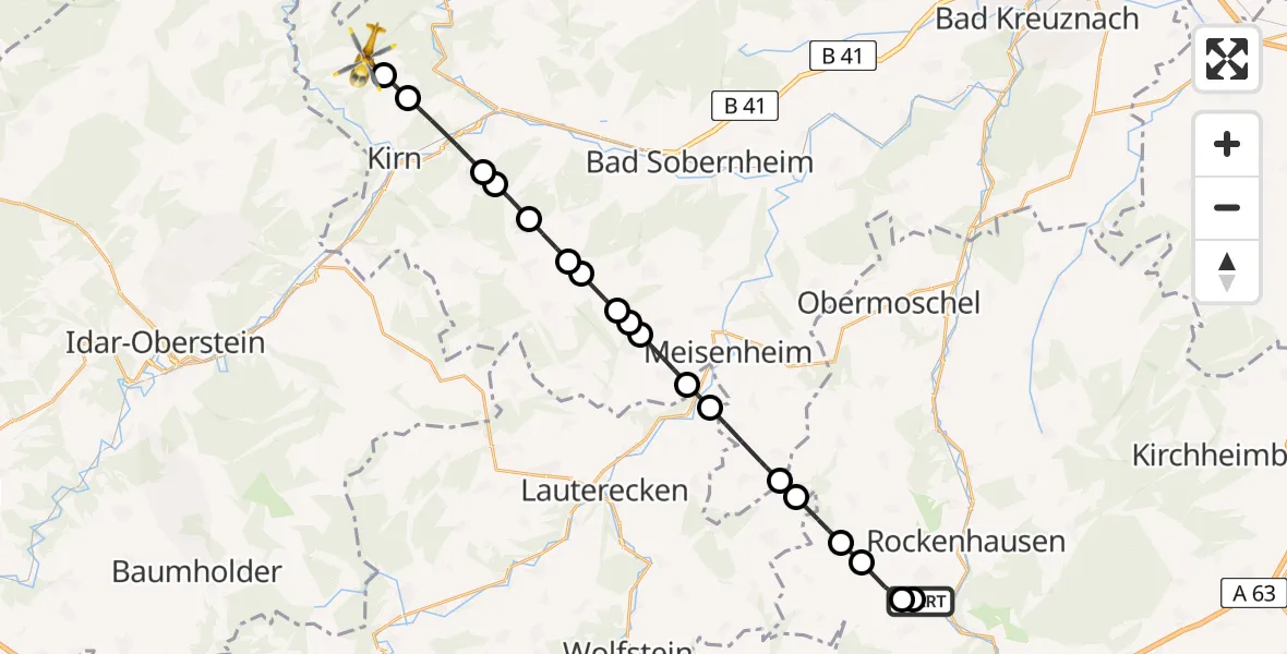 Flugroute Rettungshubschrauber Imsweiler UL - Hennweiler, 24 Mai 2026, 10:30