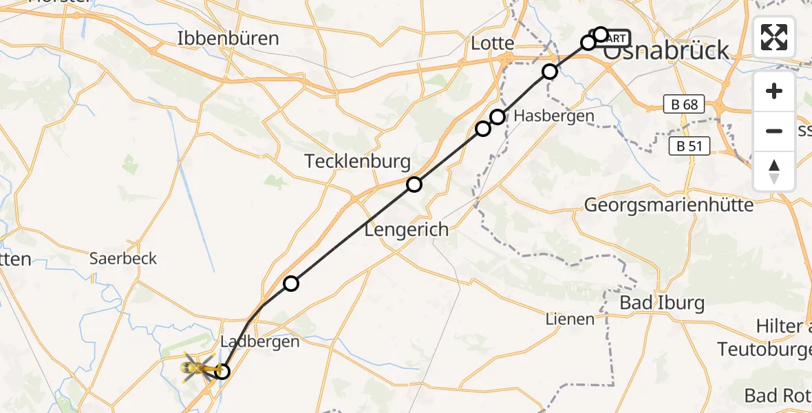 Flugroute Ambulanzhubschrauber Osnabrück Hospital - Christoph  Westfalen-ADAC, 24 Mai 2026, 10:30