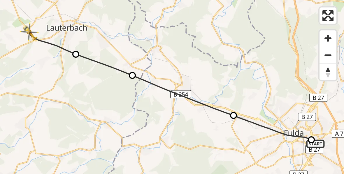 Flugroute Rettungshubschrauber Fulda Hospital - Lauterbach (Hessen), 24 Mai 2026, 10:48