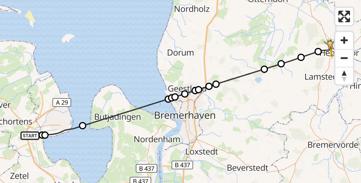 Flugroute Rettungshubschrauber Sande - Hemmoor, 24 Mai 2026, 10:49