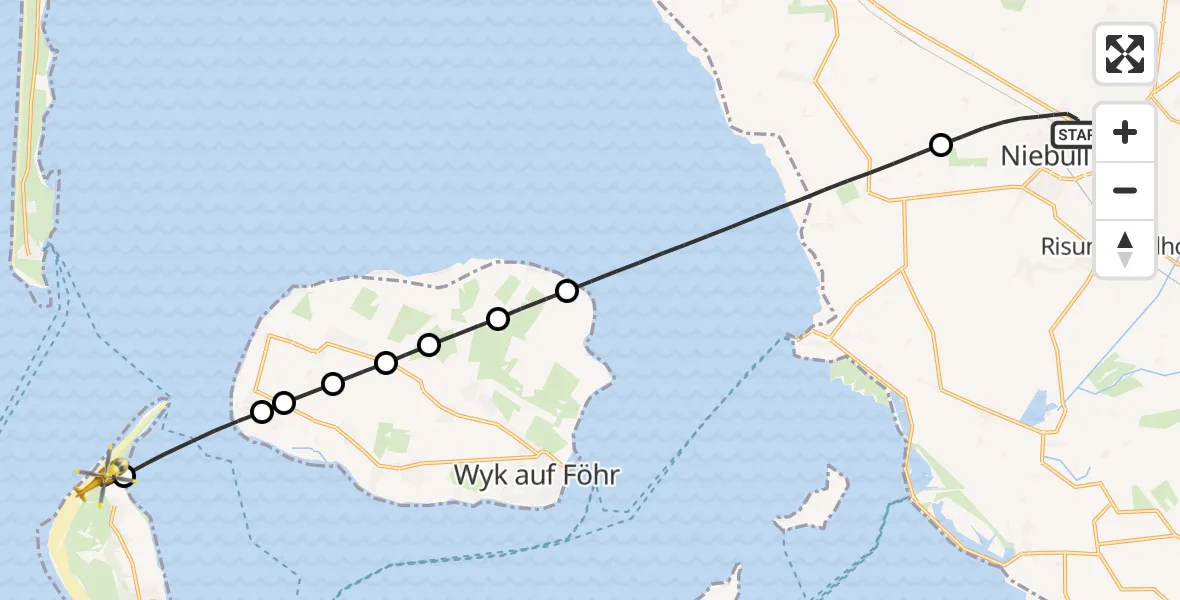 Flugroute Rettungshubschrauber Niebüll - Norddorf auf Amrum, 24 Mai 2026, 10:57