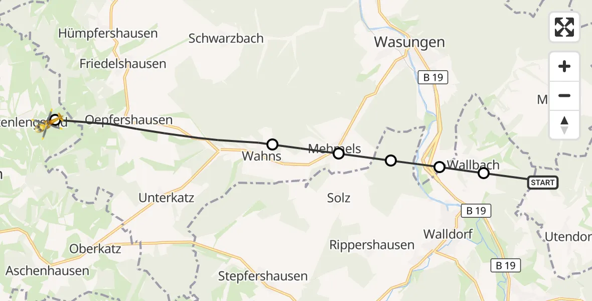 Flugroute Rettungshubschrauber Utendorf - Kaltennordheim, 24 Mai 2026, 11:04
