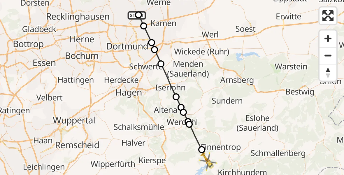 Flugroute Rettungshubschrauber Sankt Marien Hospital - Attendorn, 24 Mai 2026, 11:07