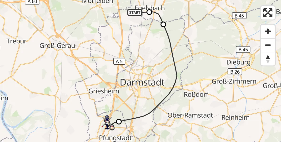 Flugroute Polizeihubschrauber Flughafen Frankfurt-Egelsbach - Pfungstadt, 24 Mai 2026, 11:07