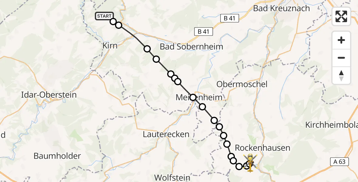 Flugroute Rettungshubschrauber Hennweiler - Imsweiler UL, 24 Mai 2026, 11:13