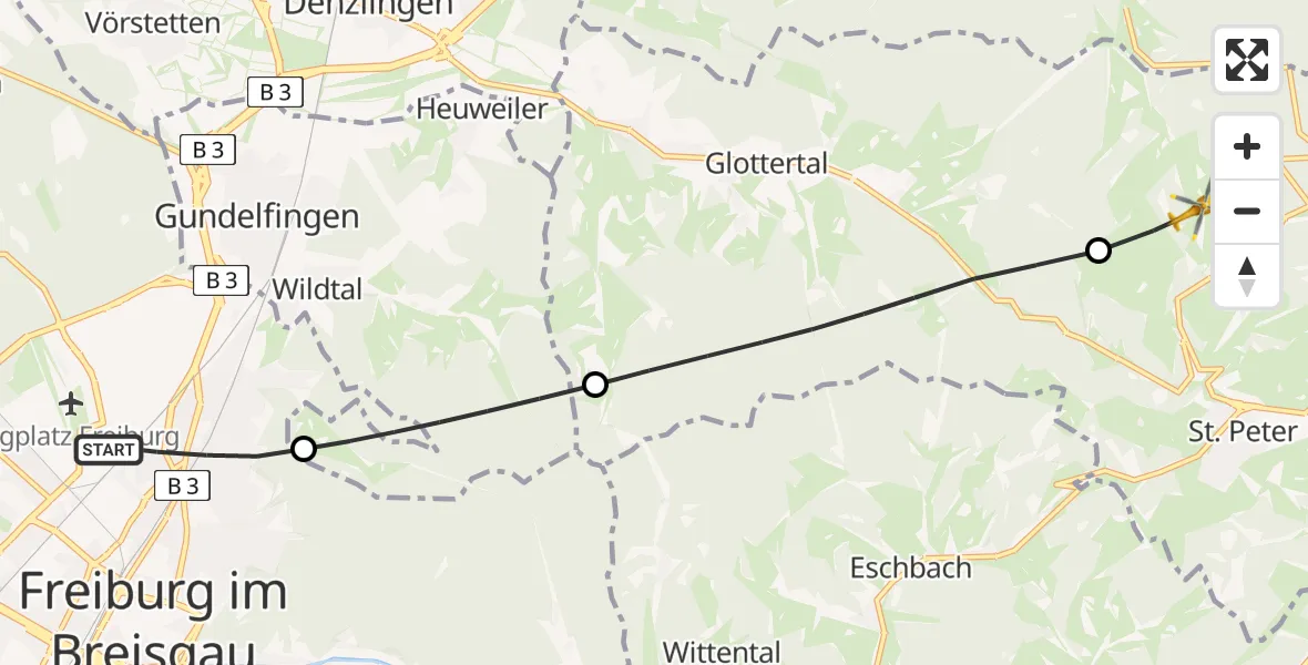 Flugroute Rettungshubschrauber Freiburg im Breisgau - St. Peter, 24 Mai 2026, 11:18