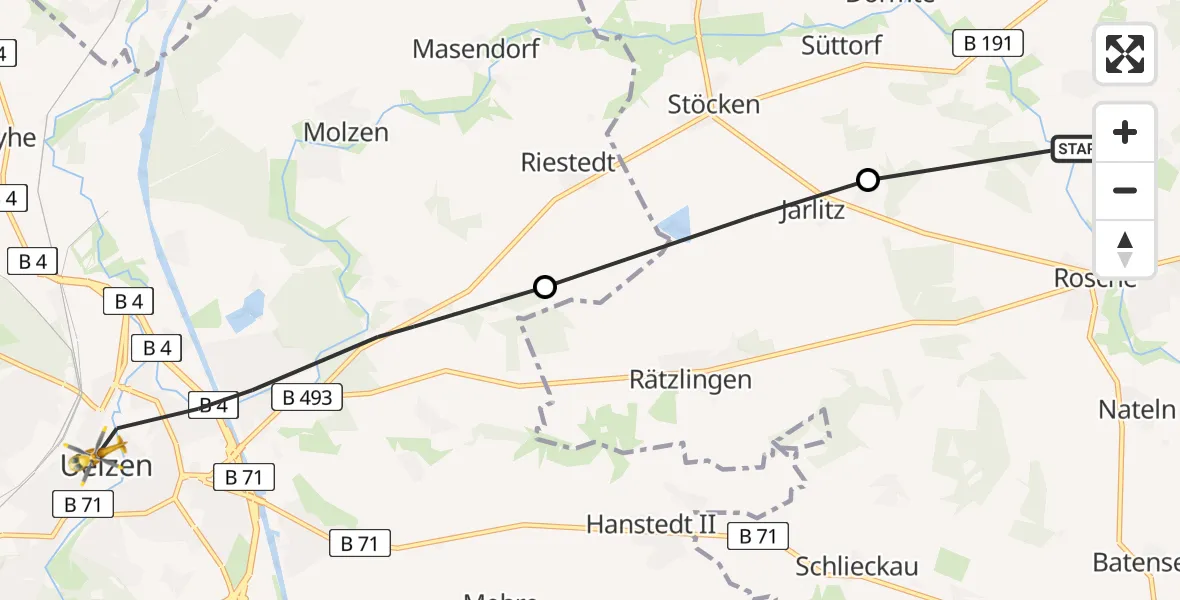 Flugroute Rettungshubschrauber Rosche - Uelzen, 24 Mai 2026, 11:18