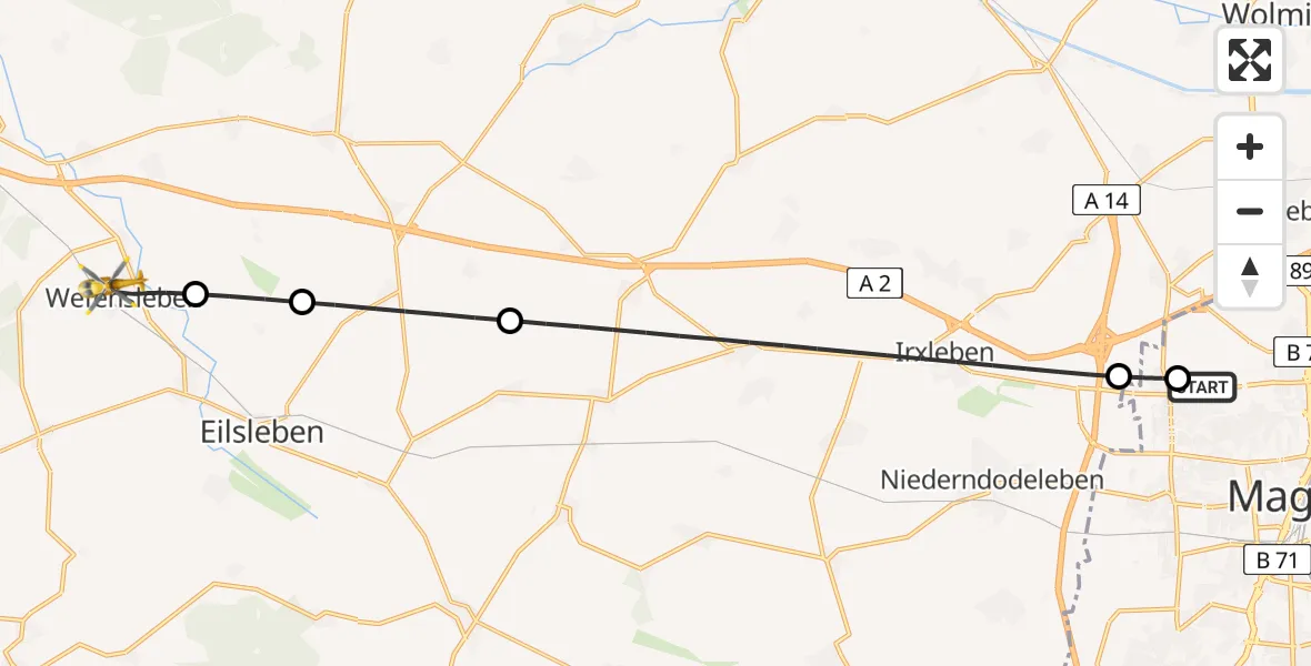 Flugroute Rettungshubschrauber Magdeburg Hospital - Wefensleben, 24 Mai 2026, 11:21