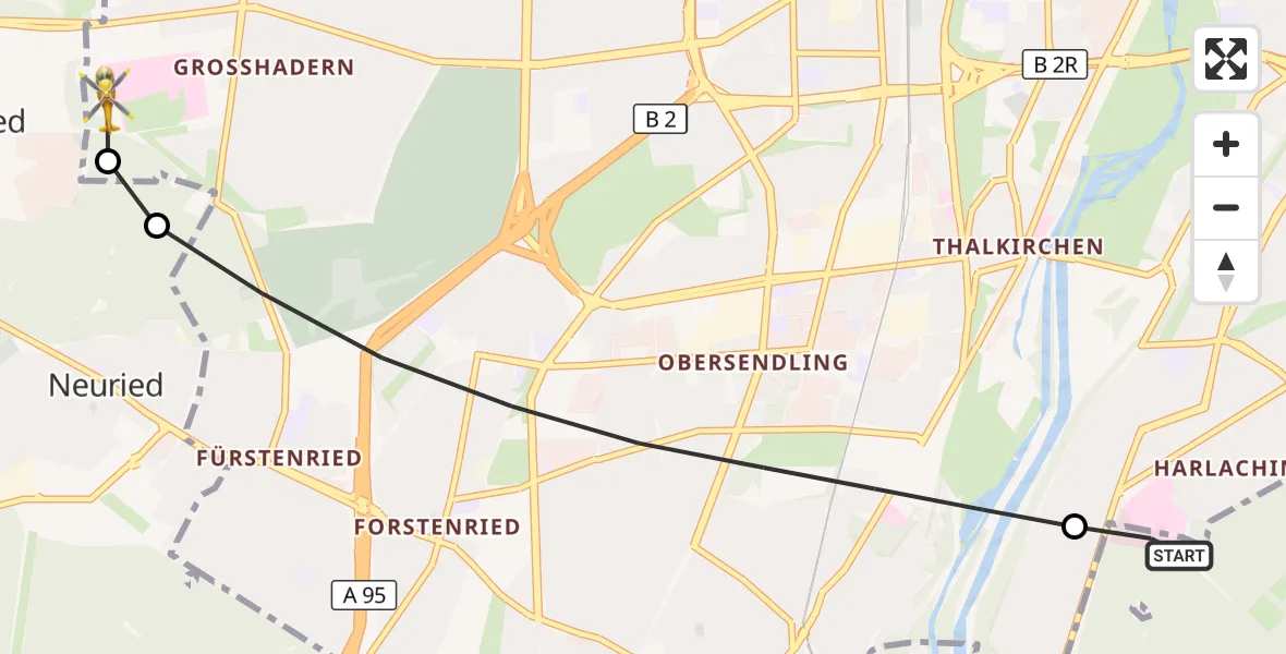 Flugroute Rettungshubschrauber ADAC Air Rescue Center Hubschrauberlandeplatz (Christoph 1) - DRF Air Rescue München Hubschrauberlandeplatz, 24 Mai 2026, 11:29