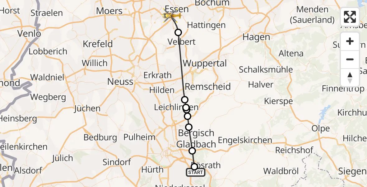 Flugroute Rettungshubschrauber Köln Bonn Flughafen - Essen, 24 Mai 2026, 11:28