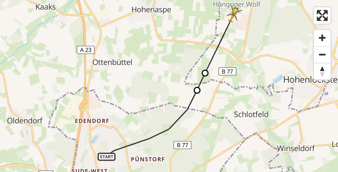 Flugroute Rettungshubschrauber Itzehoe - Hohenlockstedt, 24 Mai 2026, 11:31