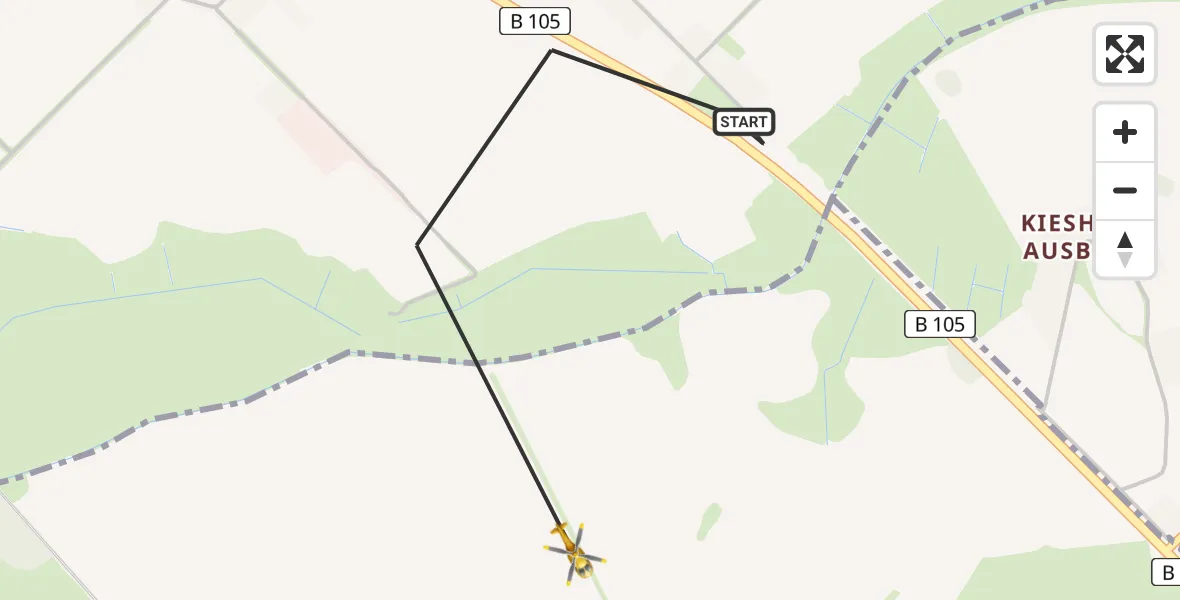 Flugroute Rettungshubschrauber Mesekenhagen - Wackerow, 24 Mai 2026, 11:36