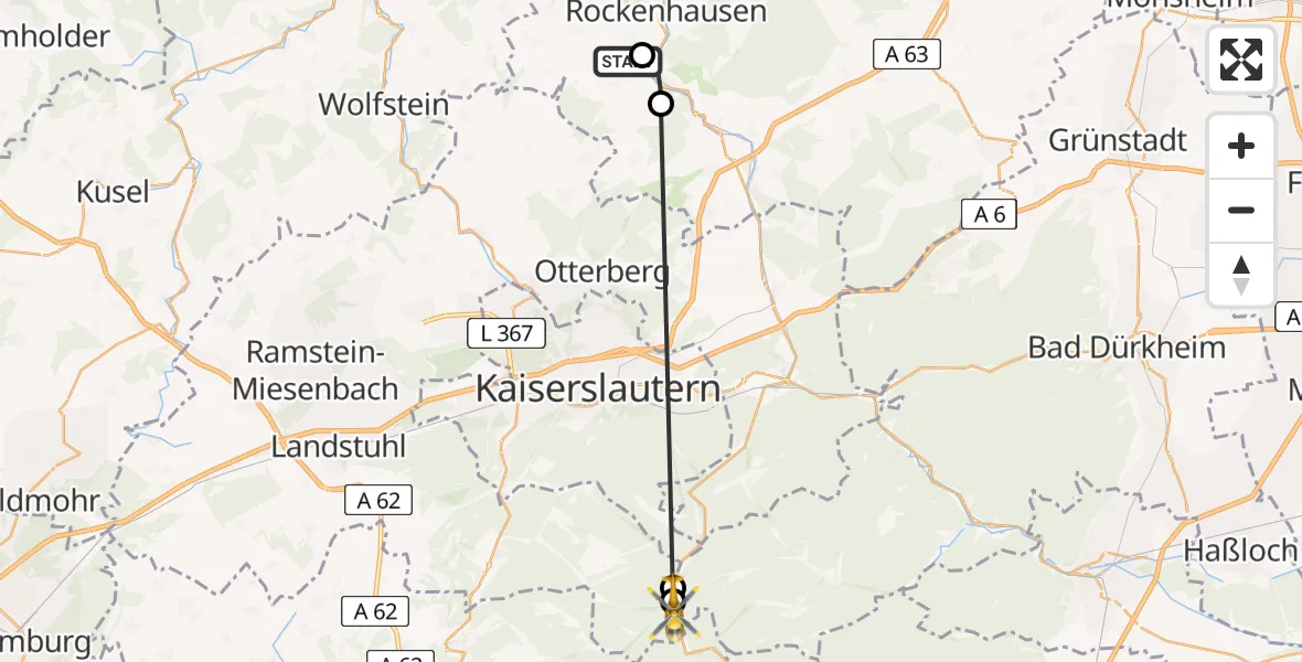 Flugroute Rettungshubschrauber Imsweiler UL - Elmstein, 24 Mai 2026, 11:36