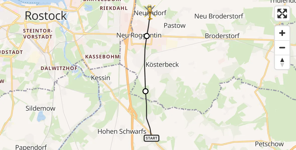 Flugroute Ambulanzhubschrauber Dummerstorf - Broderstorf, 24 Mai 2026, 11:54
