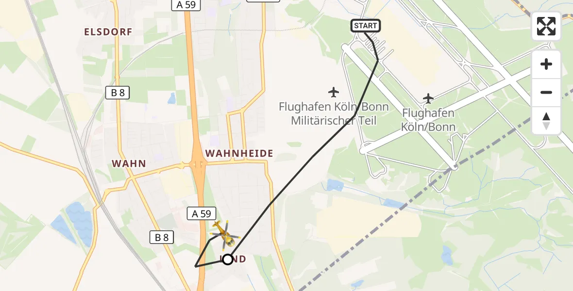 Flugroute Rettungshubschrauber Köln Bonn Flughafen - Köln, 24 Mai 2026, 12:01