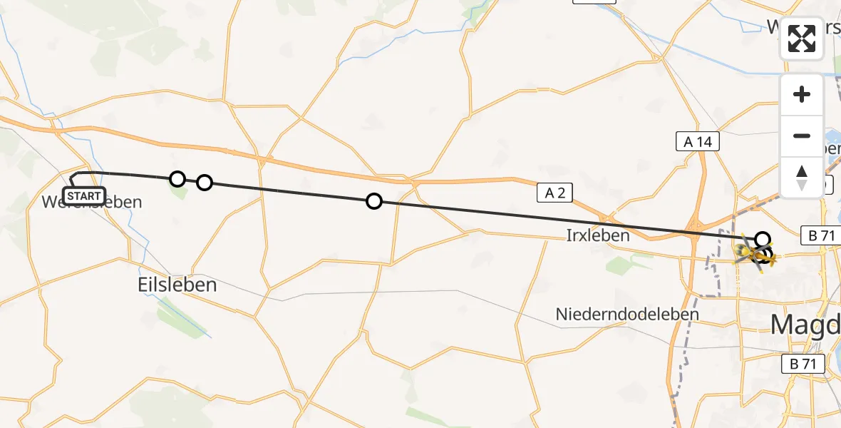 Flugroute Rettungshubschrauber Wefensleben - Magdeburg Hospital, 24 Mai 2026, 12:03