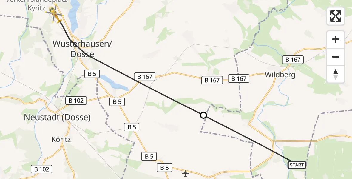 Flugroute Rettungshubschrauber Temnitztal - Wusterhausen/Dosse, 24 Mai 2026, 12:11