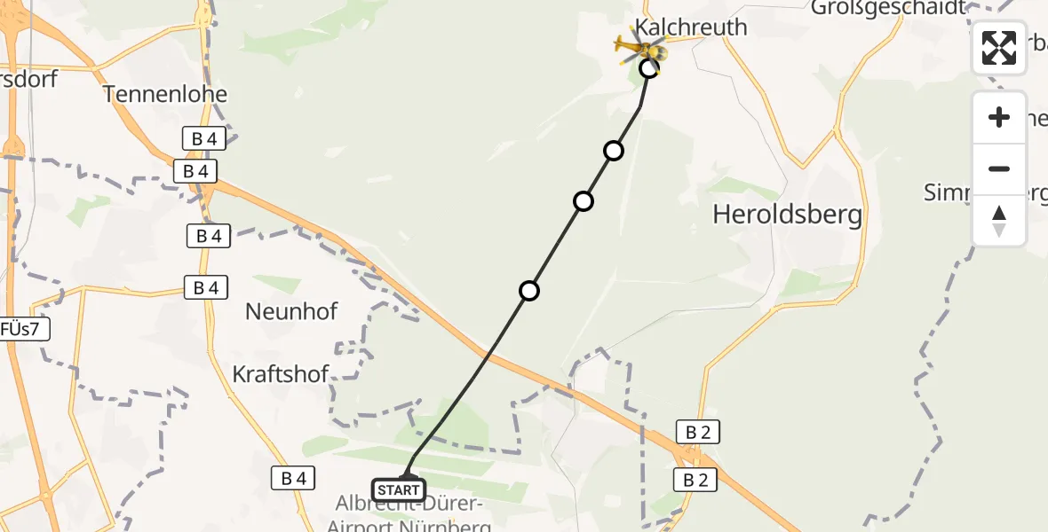 Flugroute Ambulanzhubschrauber Flughafen Nuremberg - Kalchreuth, 24 Mai 2026, 12:15